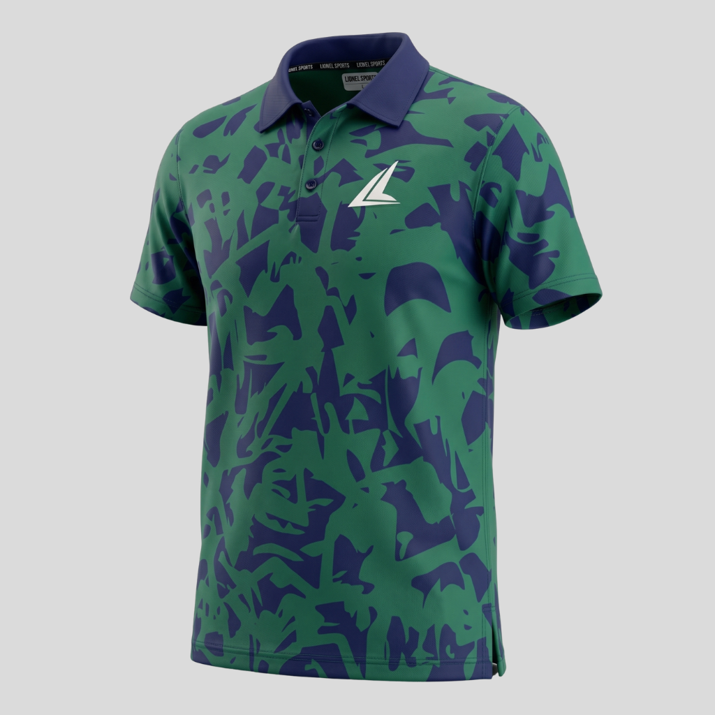 Green & Navy Camo Performance Polo Shirt - Image 2