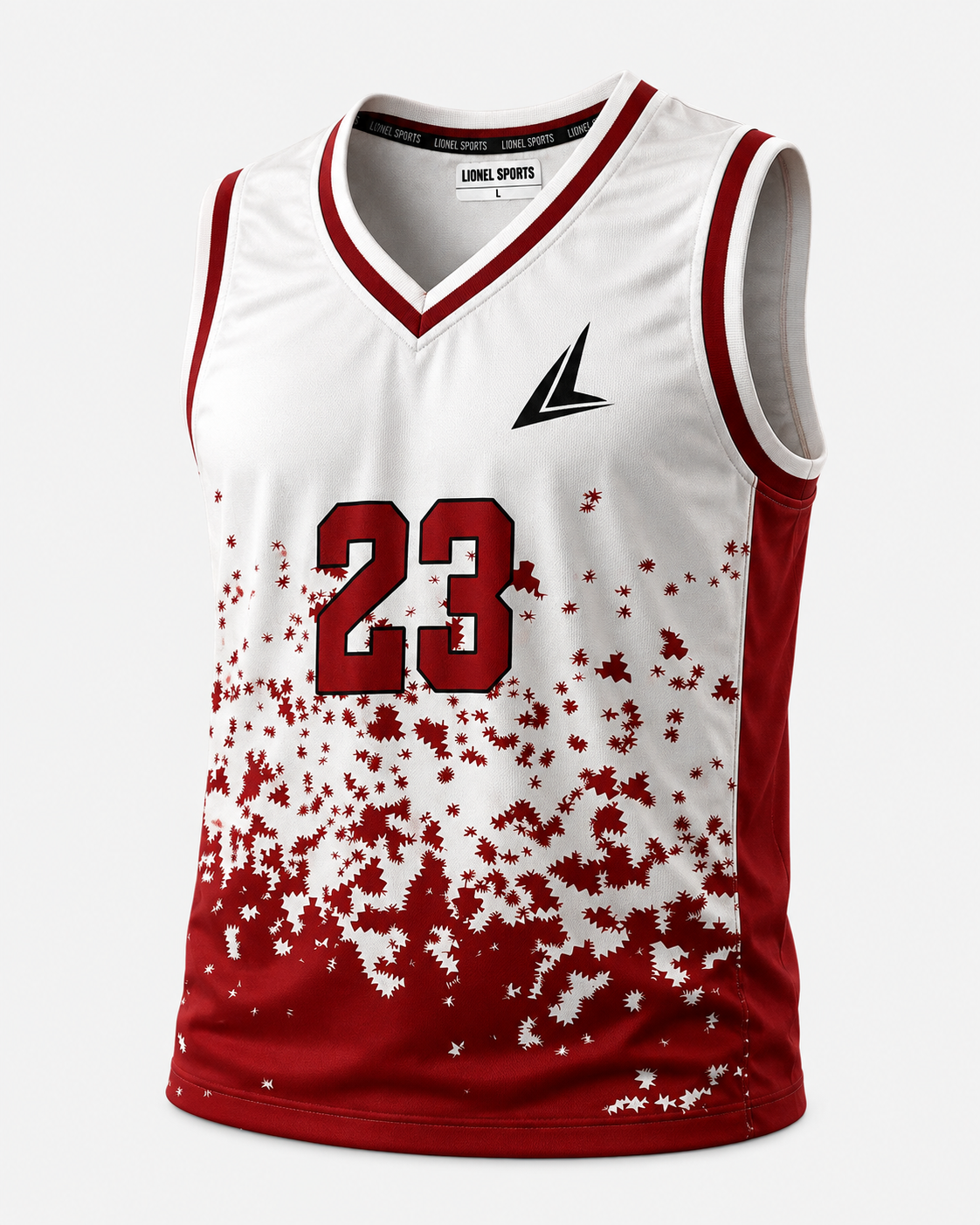 White & Red Number 23 Team Basketball Jersey - Image 3