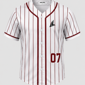 White & Maroon Pinstripe Baseball Team Jersey
