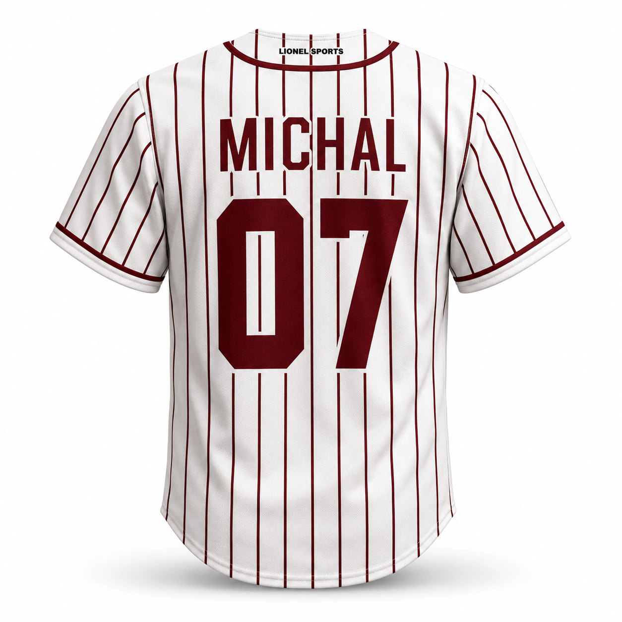 White & Maroon Pinstripe Baseball Team Jersey - Image 3