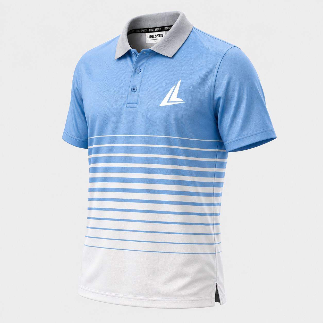 Sky Blue & White Gradient Performance Polo Shirt - Image 2