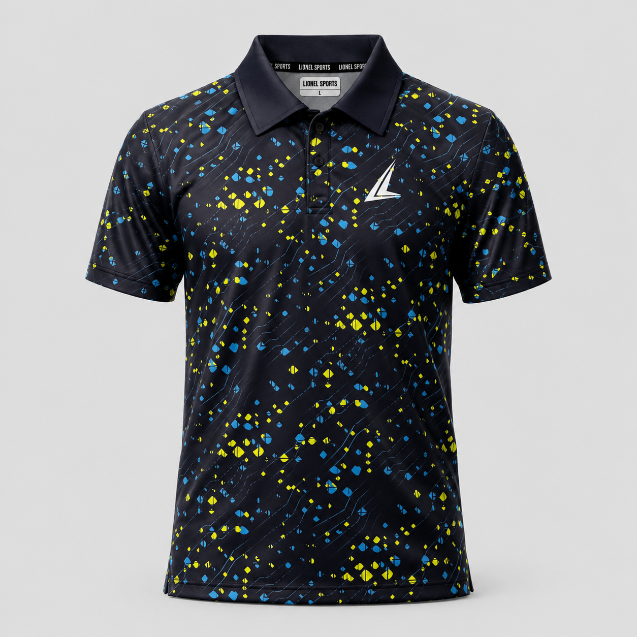 Navy Blue Abstract Performance Polo Shirt