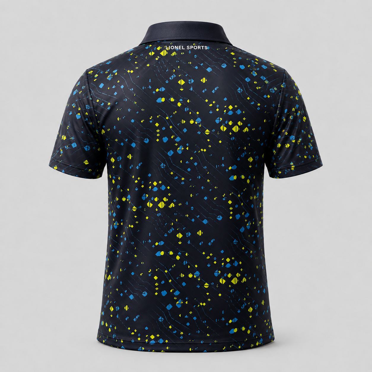 Navy Blue Abstract Performance Polo Shirt - Image 3