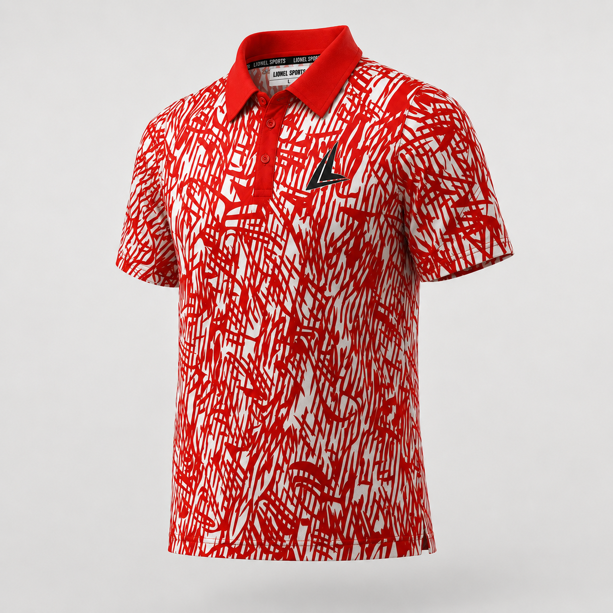 Red & White Abstract Performance Polo Shirt - Image 2