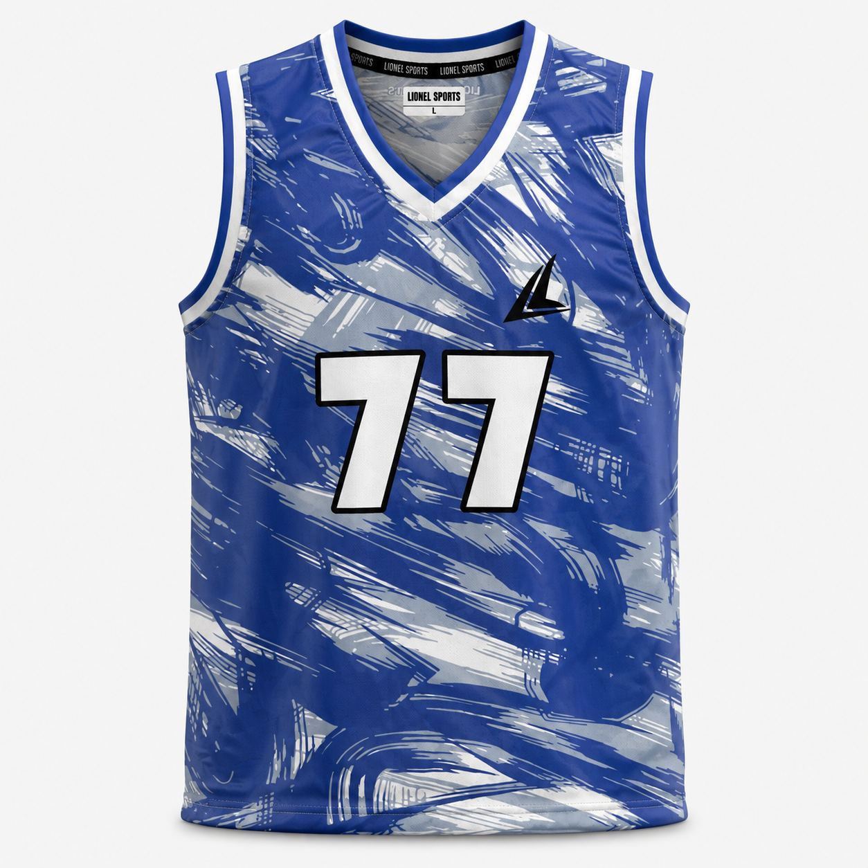 Blue & White Number 77 Basketball Team Jersey