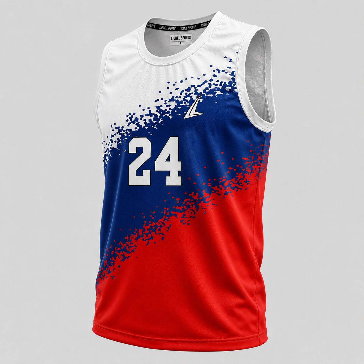 White, Navy & Red Number 24 Basketball Team Jersey - Image 2