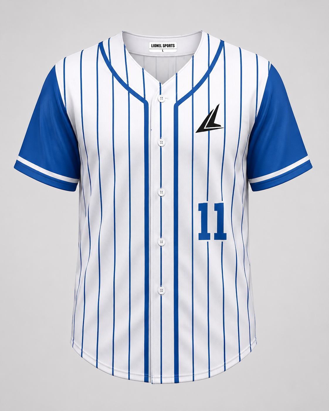 Lionel Sports White & Blue Pinstripe Baseball Team Jersey